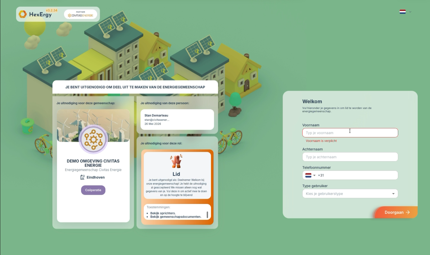 Uitnodigingspagina met registratieformulier