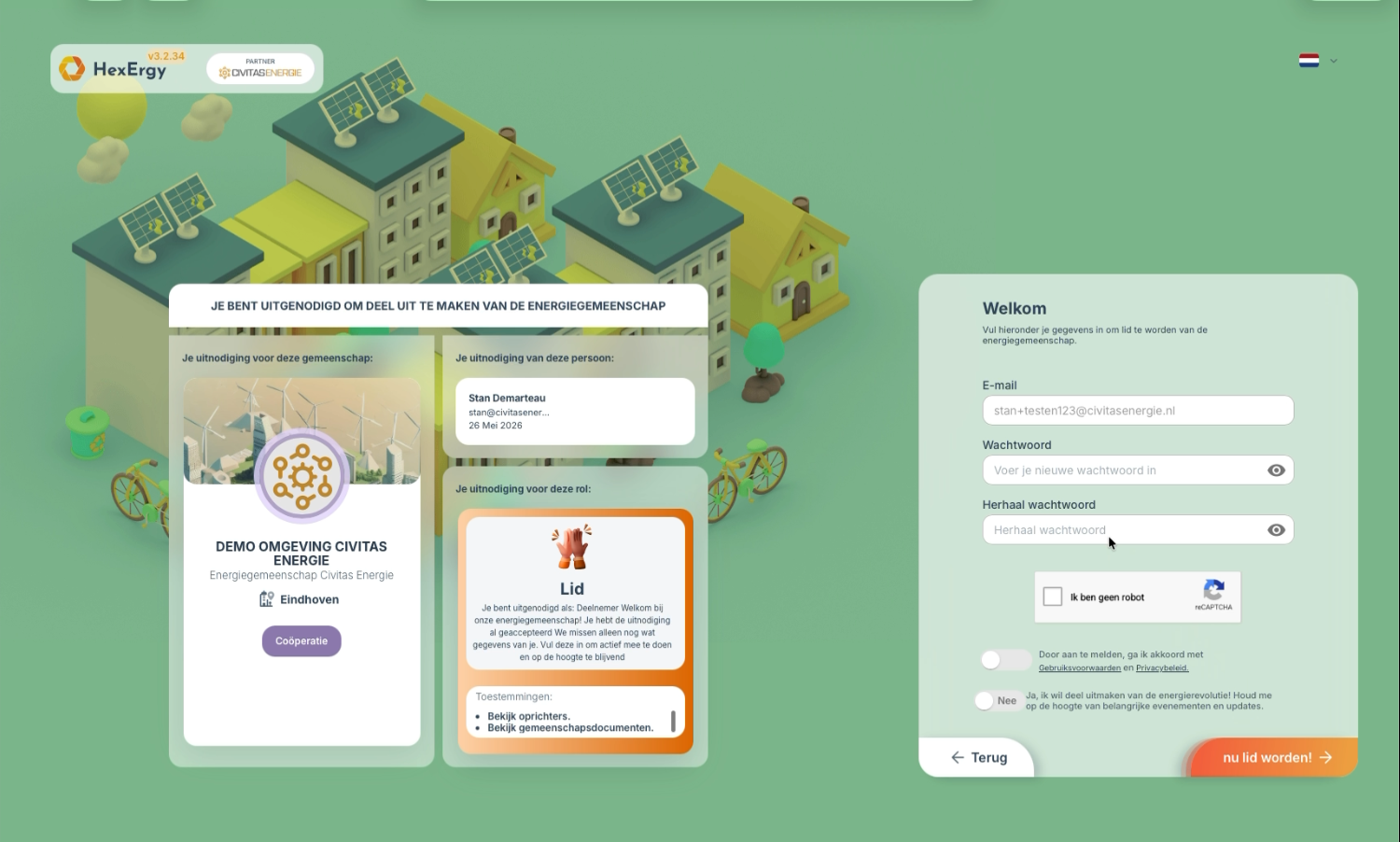 Registratieformulier met ingevulde gegevens