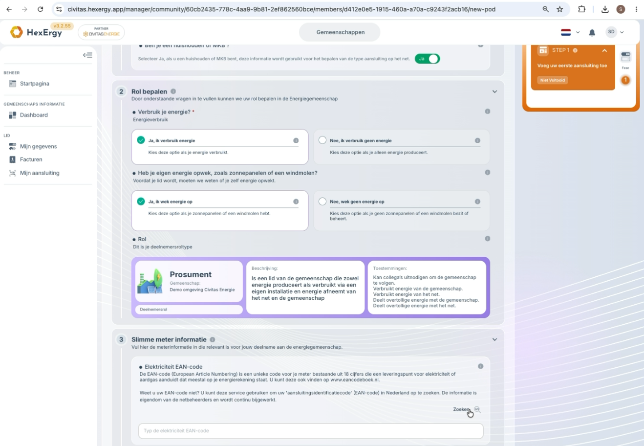 Blok Slimme meter informatie met veld voor de EAN-code