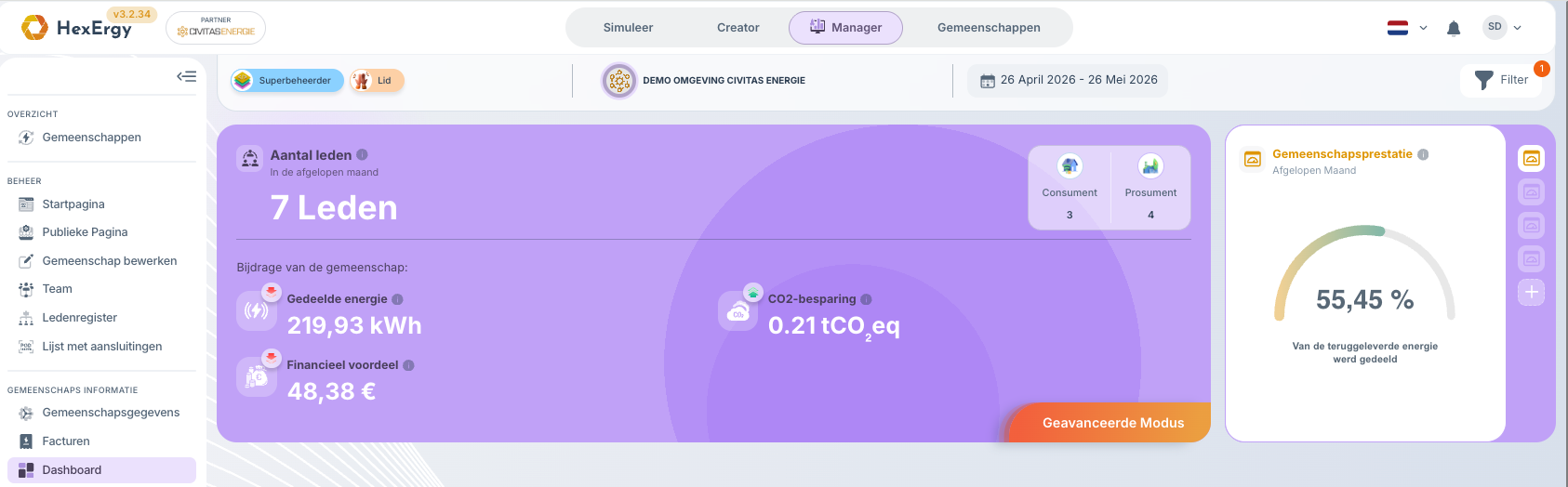 Dashboard met het plusje om widgets aan te passen